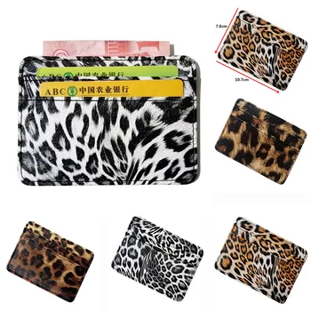 

Unisex Small Mini Leopard Pattern Pu Leather Bank Business Id Card Holder Wallet Case