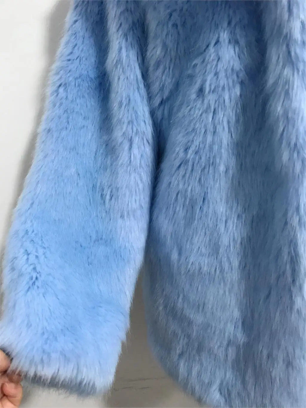 Sunimperial light blue shaggy women faux fur jacket mid length coat