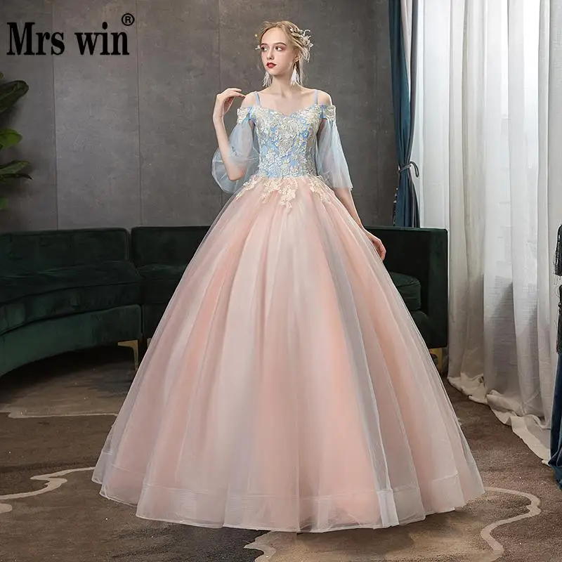 Mrs Win Quinceanera платья 2021 сексуальное роскошное кружевное бальное платье с v образным