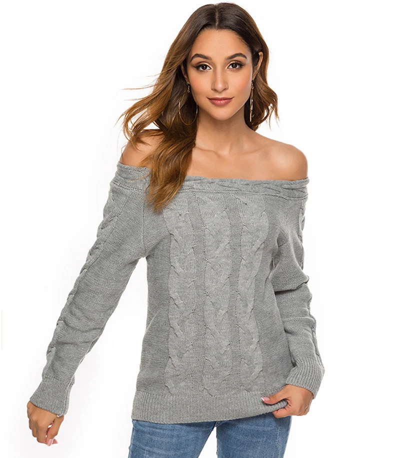 

Women's Off Shoulder Twist Knit Sweater Long Sleeve Sexy Sweatshirt Pullover Tops