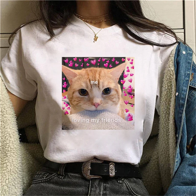 lovely Dog and Cat Printed T Shirt Women Top Tees Harajuku kawaii Short Sleeve Ulzzang T-Shirt Femme Camisetas Mujer 2020