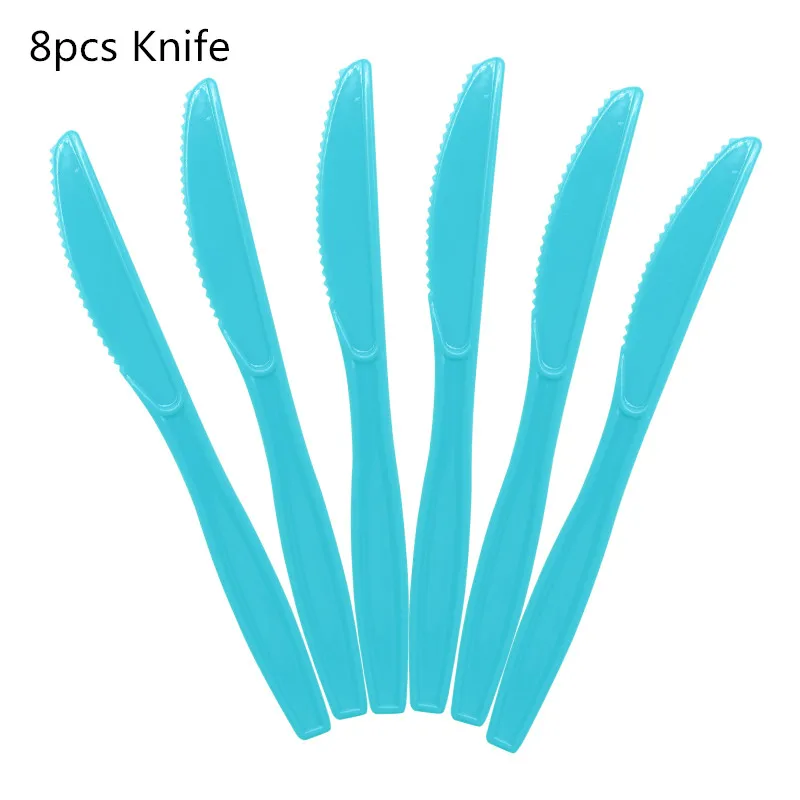 8pcs Knife Одноразовые столовые приборы на 1-й день рождения, синие и розовые тарелки, салфетки для стаканчиков, соломенные, для детского душа, украшения для первого дня рождения - Color: 8pcs Knife