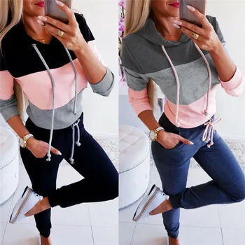 

Women Patchwork Long Sleeve Hoodies Autumn Winter Warm Striped Casual Sweatshirts Clothes Fashion Female Outwear Pullover Tops
