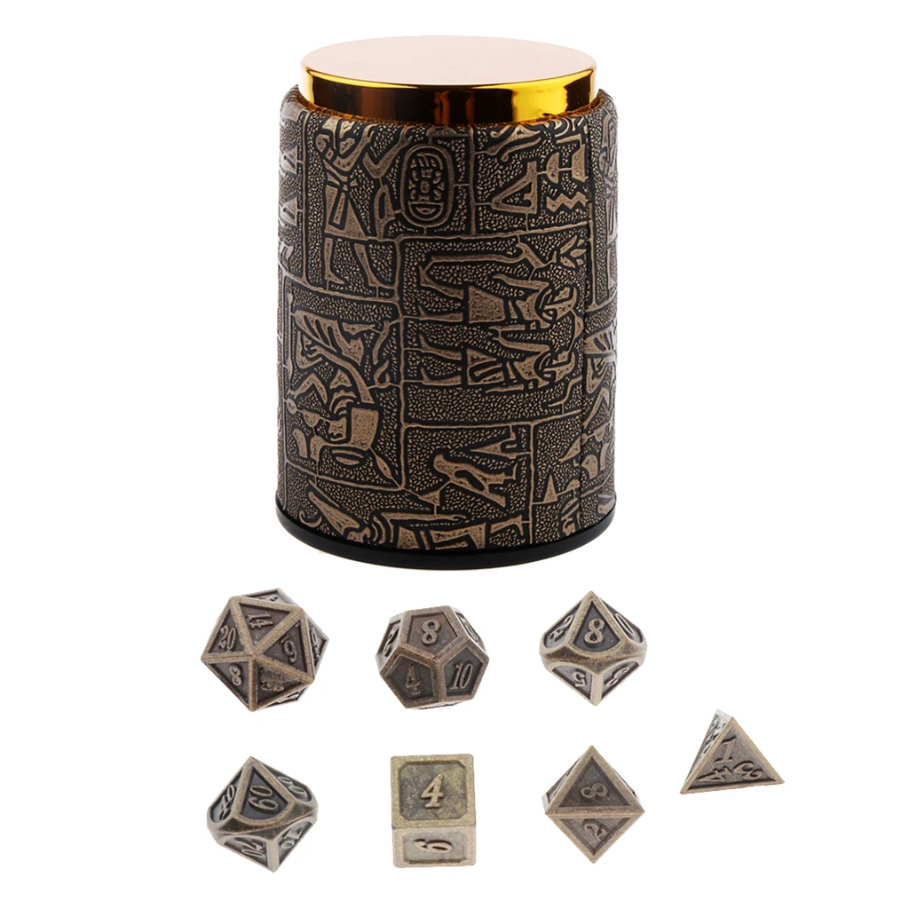 7 Pcs Metal Polyhedral Metal Dices Set (D20 D12 D10 D8 D6 D4) for DND Game Tabletop RPG and Math Teaching with Dice Cup -14mm