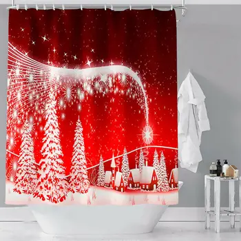 

Red Bathroom Waterproof Shower Curtains Snowflakes Starliht Print Shower Curtain Bathroom Product Christmas Festival Party Decor