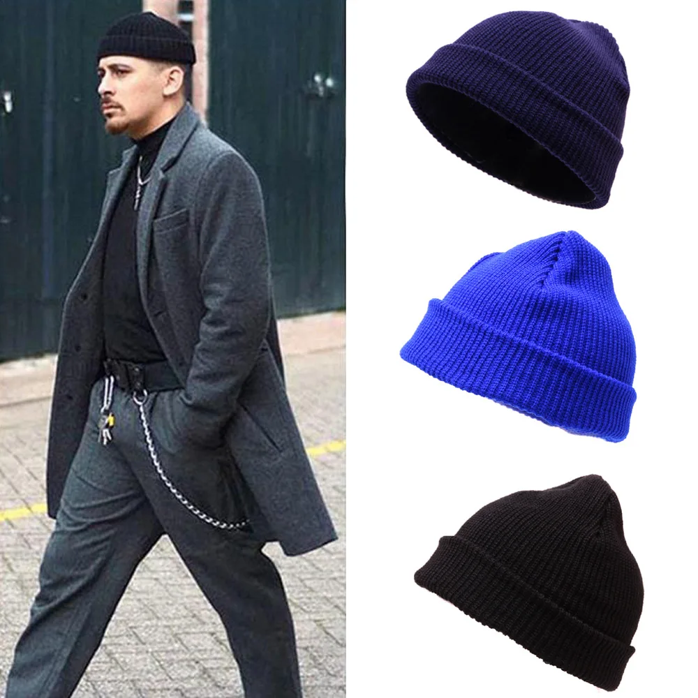 

Korean Beanie Hat Men Knitted Wool Cuffed Short Melon Skully Women Cap Solid Color Baggy Hip Hop Hipster Ski Sailor Docker Caps