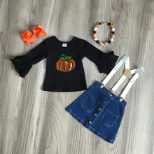 Осень, Хэллоуин, осень/зима, джинсы для маленьких девочек, детская одежда, бутик, глазурь, блестки, тыква, топ, denims, юбка, матч, аксессуары