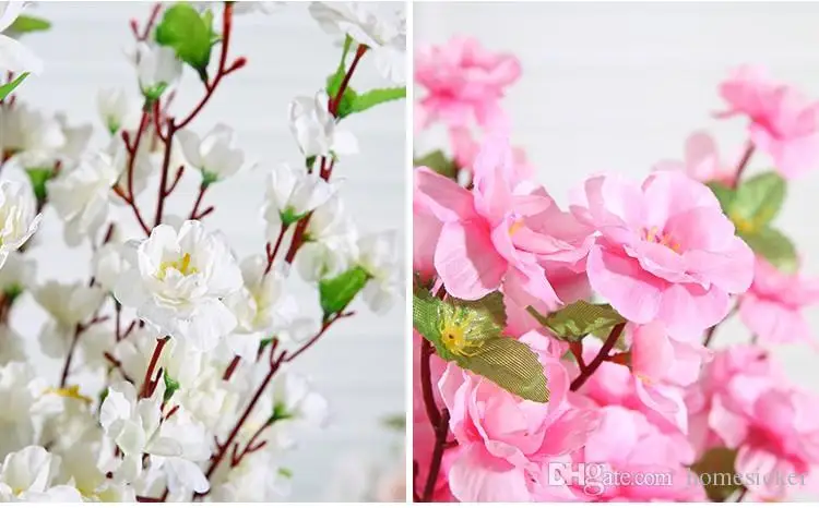 Artificial Cherry Spring Plum Peach Blossom Branch Silk Flower Tree For Wedding Party Decoration white red yellow pink color