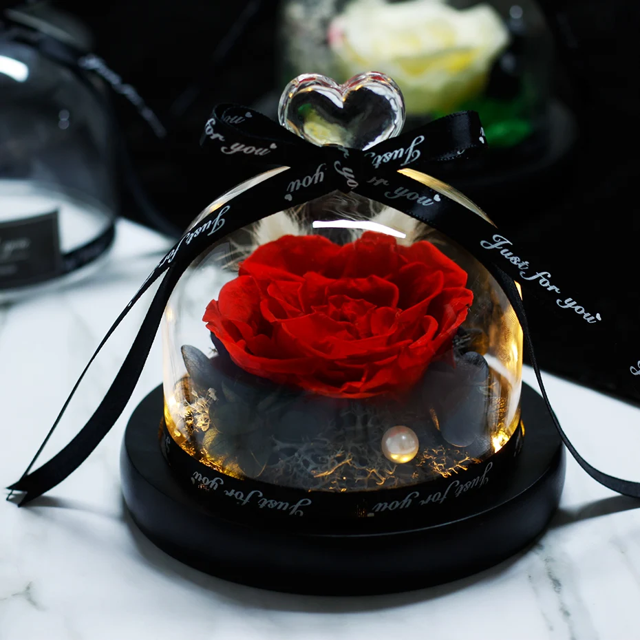 Сохраненные декоративные сушеные натуральные цветы Очаровательная Роза цветок фонарик, Рождественский подарок для девушки настоящая Роза в стеклянном куполе - Цвет: Розовый
