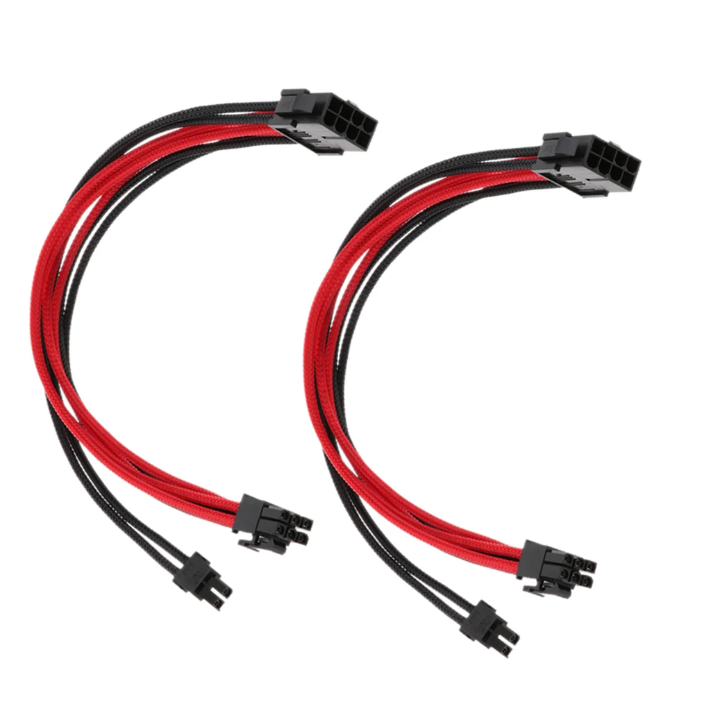 2pcs PCIE 6+2-Pin PCI Express Cable Extension 30cm Sleeved Black & Red