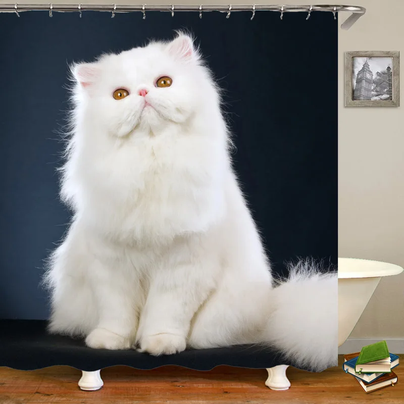

Funny Cute White Persian cat Dog Waterproof Shower Curtain With Hock Bathroom Curtains Bath Bathing Sheer For Home Decor