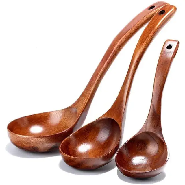 Mestolo per cucchiaio da portata in legno Grande mestolo per zuppa in legno naturale Utensile da cucina Stoviglie fatte a mano per cucina Ristorante Porridge 1