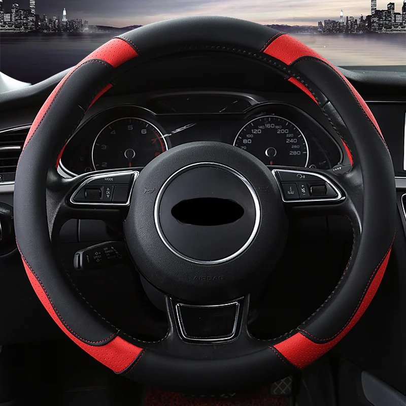 

Car steering wheel cover four seasons universal microfiber leather splicing printed car handle cover non-slip and breathable