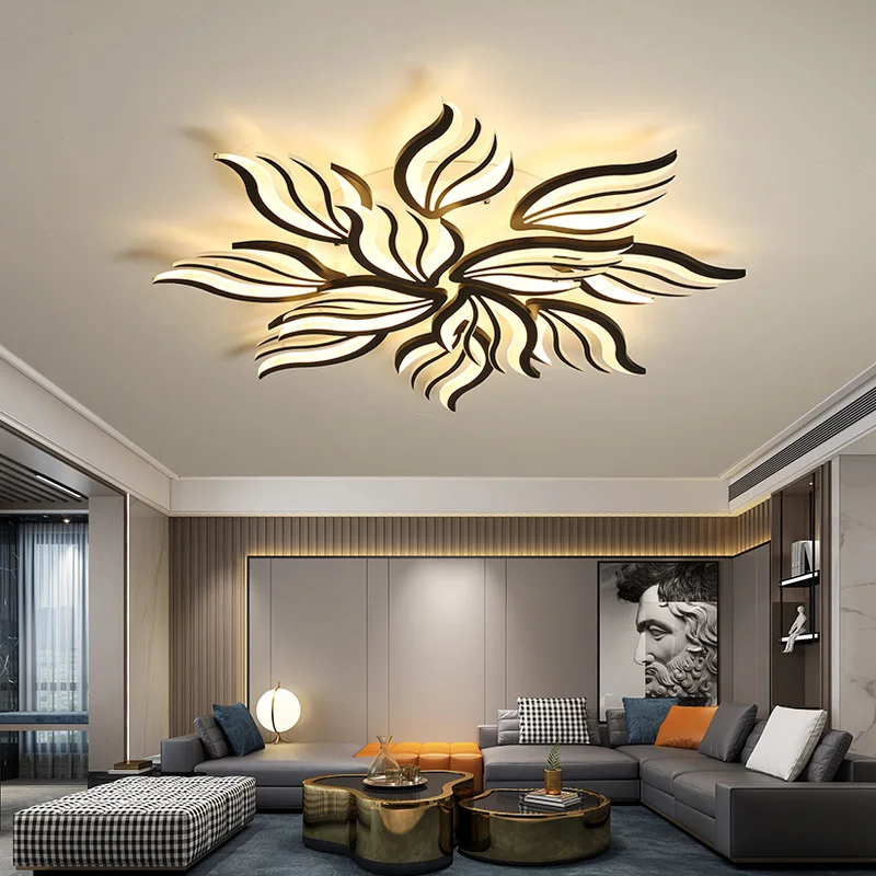 Living Room Modern Simple Chandelier Ceiling Black Or White Dining Bedroom Home LED Hanging Lights Petal Creative Large Fixtures