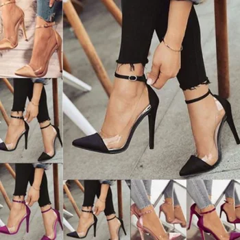 

annual high-heeled shoes for women with thin heels black transparent cool shoes 42 43