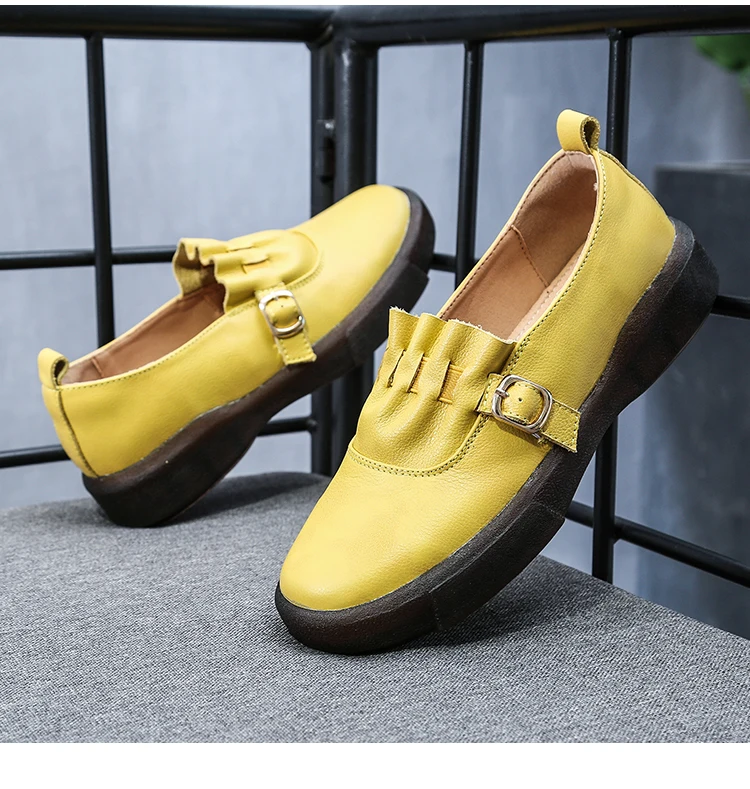 Women Leather Loafers Plus Size 43 Genuine Leather Gray Shoes Autumn Ladies Flats Casual Shoes Women Handmade Moccasin Lazy Shoe