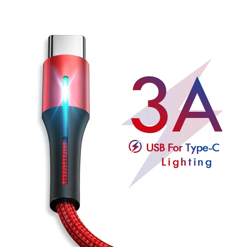 3а светодиодный usb type-C кабель для быстрой зарядки Xiaomi mi 9T красный samsung S10 huawei ЗУ