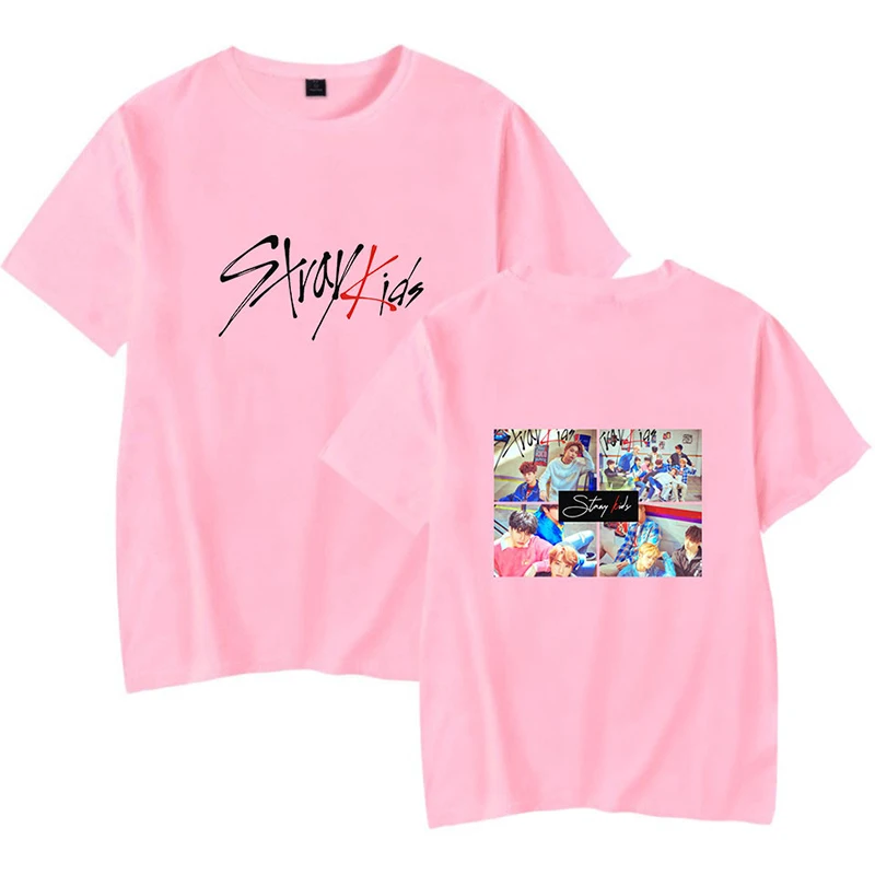 pink1 KPOP Stray Kids/Новинка года; футболка с короткими рукавами для мужчин и женщин; свободная футболка с круглым вырезом; хлопковая футболка для подростков; Прямая поставка - Цвет: pink1