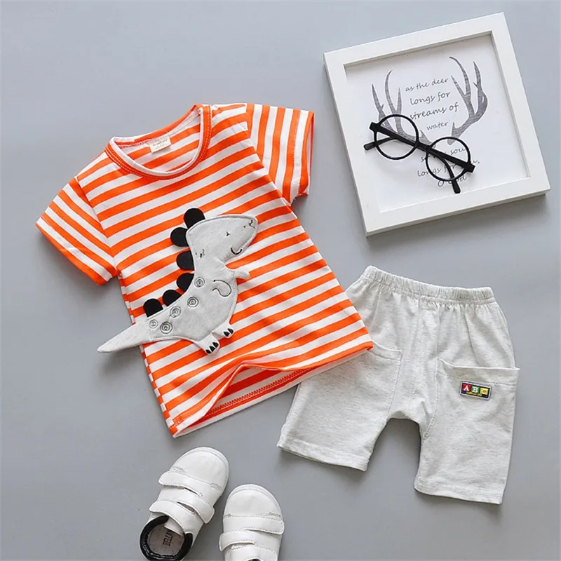BibiCola/летний комплект одежды для маленьких мальчиков, повседневные хлопковые топы с короткими рукавами+ штаны, комплекты одежды Модный комплект одежды из 2 предметов для малышей - Цвет: picture color