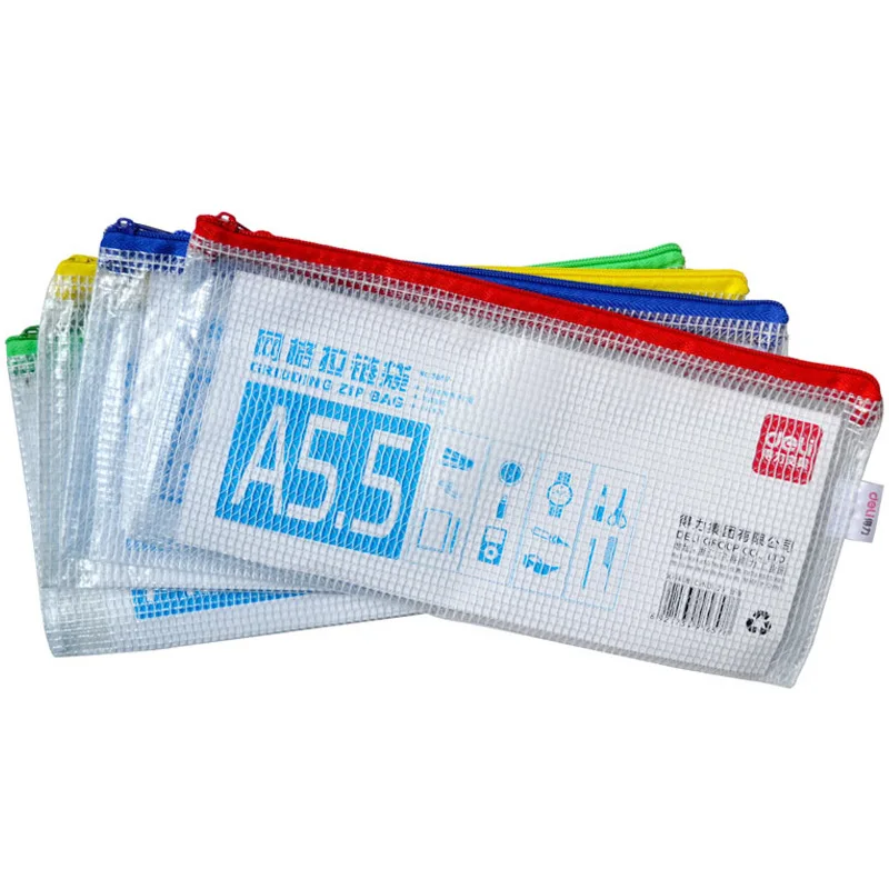 

Deli 5657 Economical PVC Grid Zipper Bag A5.5 Edge Sliding Bag File Holder