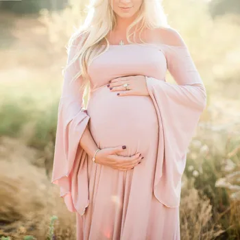 

Maternity Clothes Dress Sexy Women Pregnants Photography Props Off Shoulders Maternity Solid Dresses Vestido Embaraza