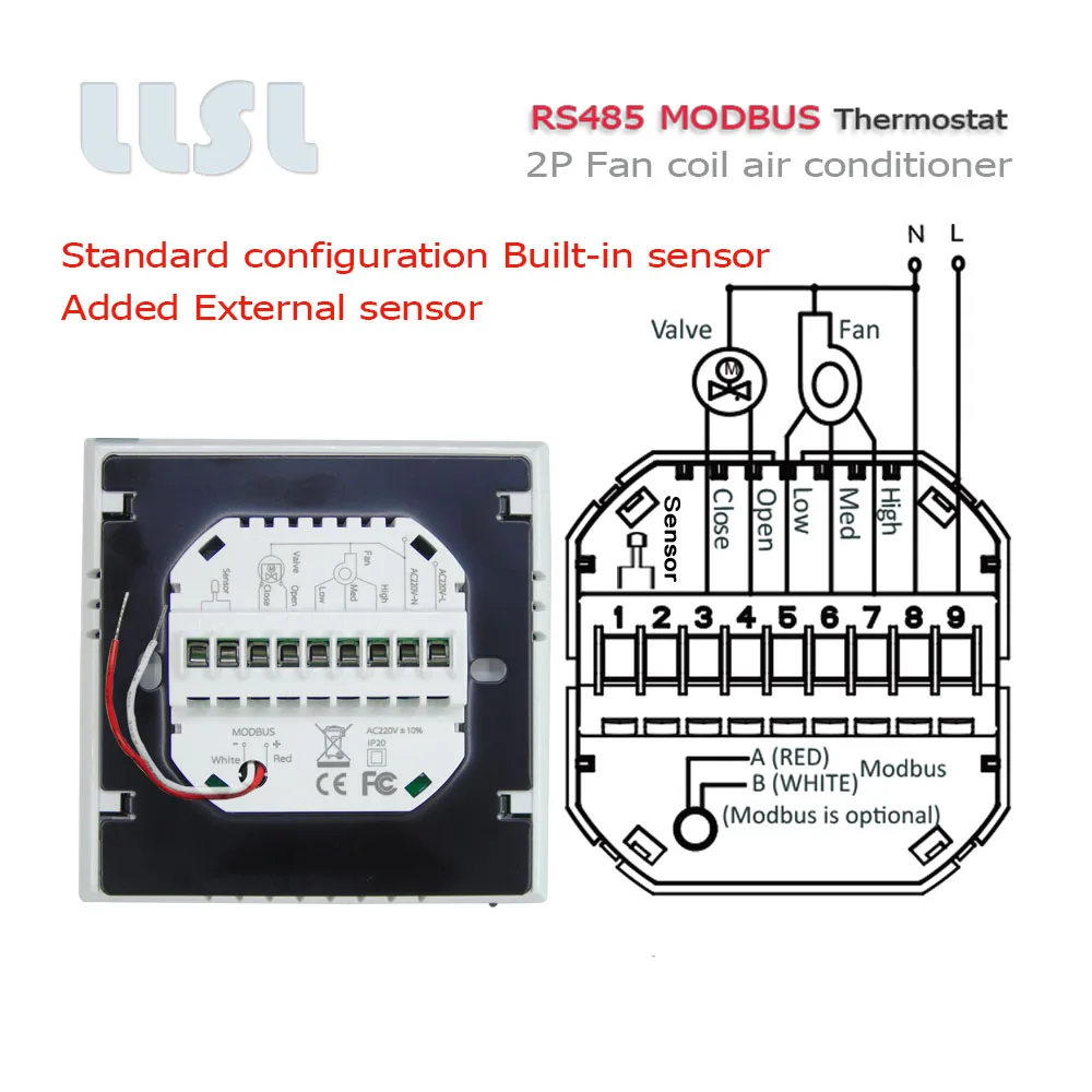 

2P Modbus RS485 RTU-Fan coil air conditioner thermostat with External sensor,95-240VAC 24VAC