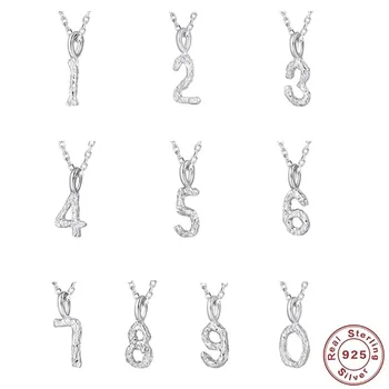 

925 Sterling Silver Irregular Tin foil Folds Texture Numbers Pendants for Women Charm Necklaces Bracelets DIY 0-9 Jewelry Making