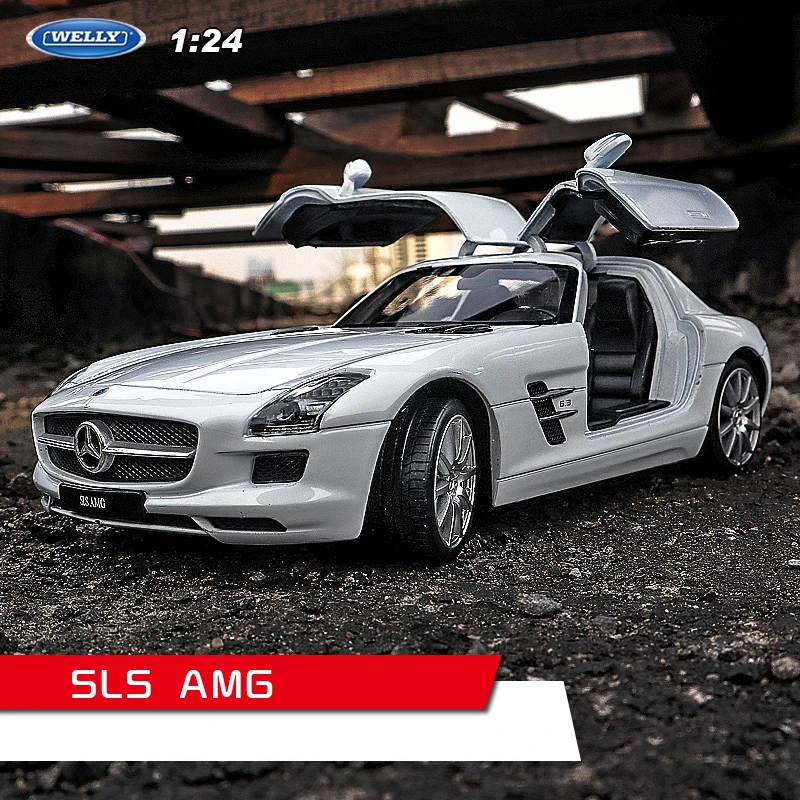 Модель белого автомобиля welly 1:24 Mercedes SLS AMG из сплава модель коллекция украшений