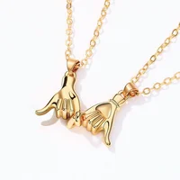 2Pcs Hold Hand Couple Necklace Pinky Promise Pull Hook Hand Pendant Chain Necklace for Best Friend