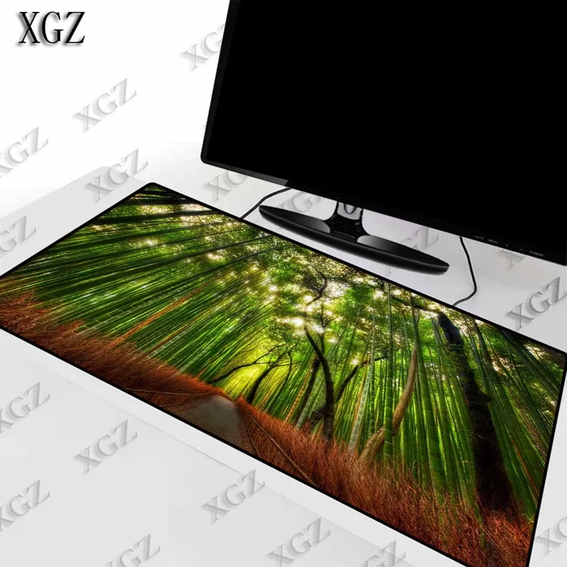 XGZ Forest Landscape Bamboo 900x40mm/700x300mm/600x300mm Rubber Large Mouse Pad Computer Game Tablet Mousepad with Edge Locking