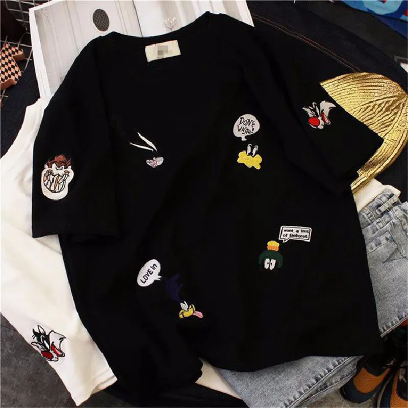 2020 Plus size Loose cartoon summer embroidery t shirt women clothing harajuku top new korean tshirt vetement femme camisetas