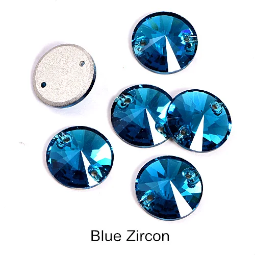 40pcs AAAAA Quality 12mm Round Rivoli Glass Sew On Rhinestones Flatback Crystal Sewing Strass for DIY Wedding Dress B1248 - Цвет: T229-Blue Zircon