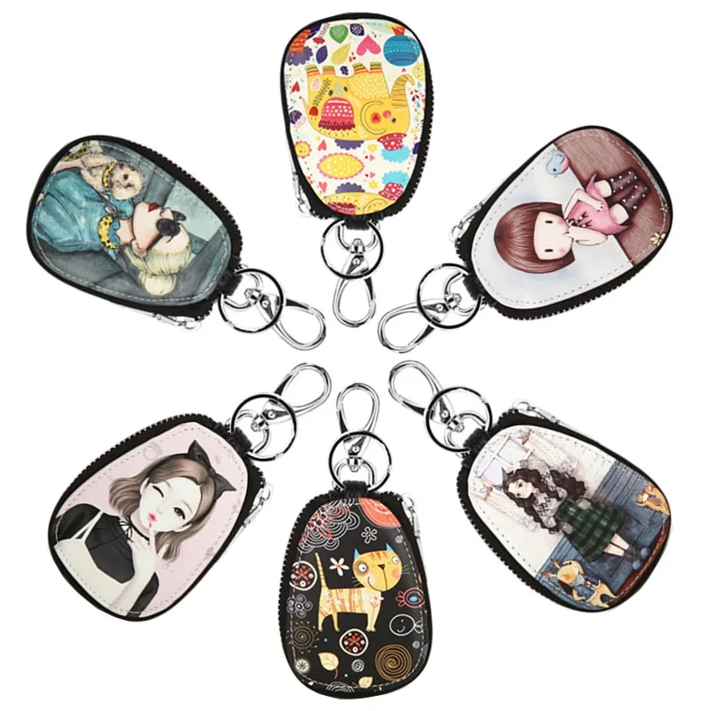 De dibujos animados de moda mujer bolsa chica estudiantes de cuero carteras para llaves para llaveros de coche nueva cubierta de llave encantadora monedero