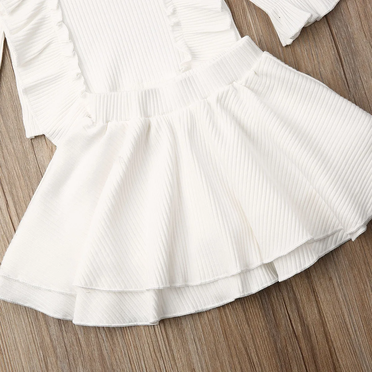 0-24M Cute Newborn Baby Girl Solid Color Long Sleeve Ruffles T-shirt Tops A-line Skirt 2PCS Outfits Baby Clothing Set