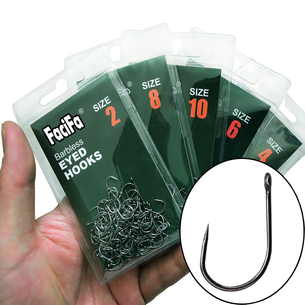 50 pcs Non-barb barbless Circle Carp Fishing Hooks with Hole Size 2 4 6 8  10 12 fishhook Single Hook