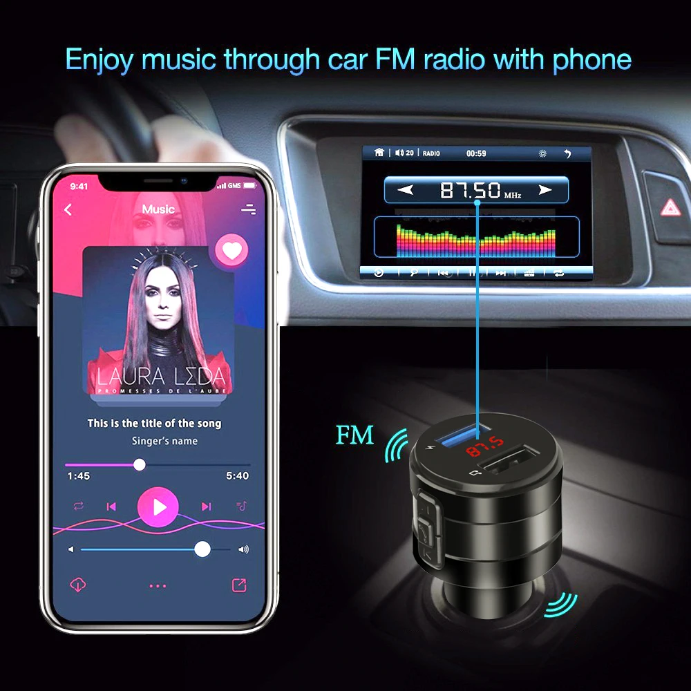 Fm-передатчик Bluetooth 4,2 модулятор Handsfree автомобильное зарядное устройство 3.1A двойной USB адаптер Автомобильный MP3-плеер беспроводной аудио приемник черный