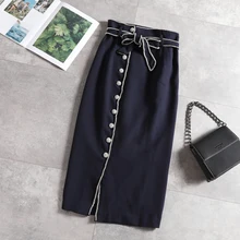 Водяная дрель с оторочкой из юбка с запахом осень новая сторона-вырез с крестовиной сверло с высокой талией галстук-бабочка с рукавами средней длины для ягодиц с текстильным покрытием половина-длина