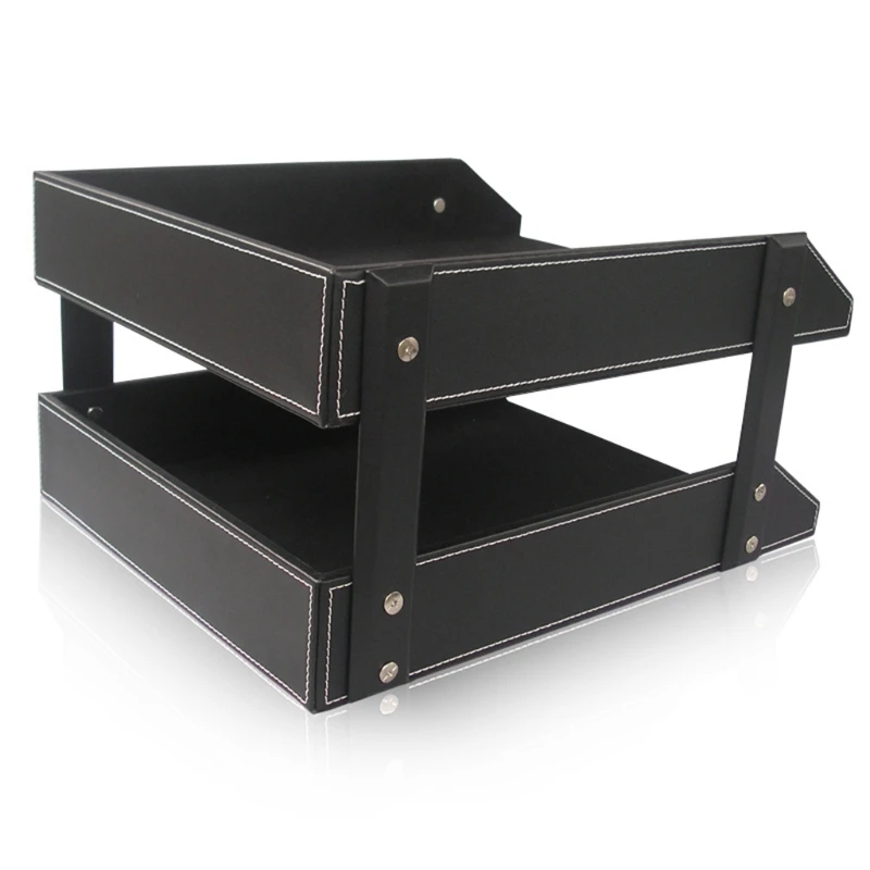 Magazine holder file organizer A4 Document File Organizer Tray Double Layers Desk PU Leather Paper Holder Magazine Rack Storage Holder Home School