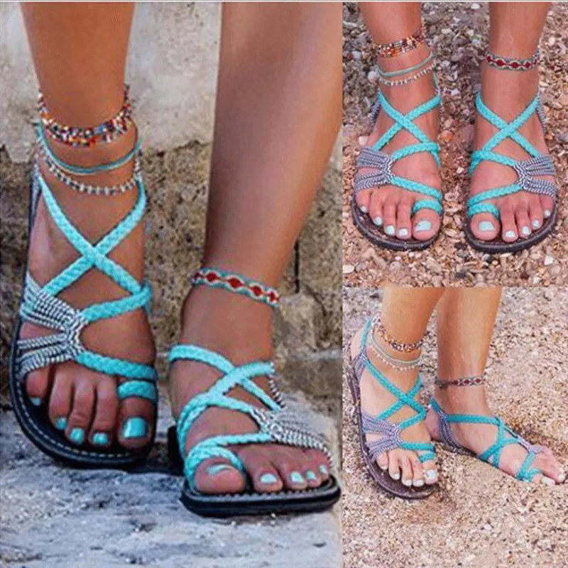 Women Sandals Rope knot Summer Europe the United States Beach toe flat Sandals Women's shoes Hot