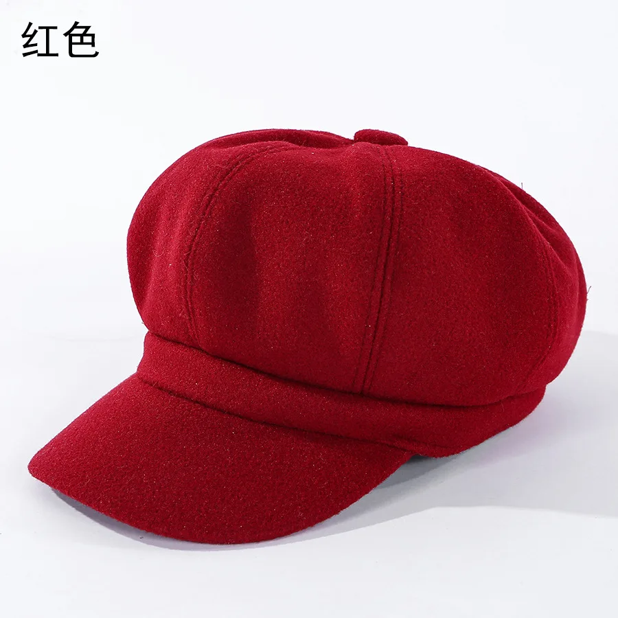 Шляпа утконоса в британском стиле, одноцветная шерстяная восьмиугольная шапка, Женская Осенняя зимняя новая стильная повседневная универсальная одноцветная шапка для молодых мужчин