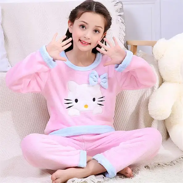 color at picture Толстый комплект с героями мультфильмов для мальчиков и девочек; сезон осень-зима; детская фланелевая домашняя одежда; Осенняя теплая пижама из кораллового флиса - Цвет: color at picture