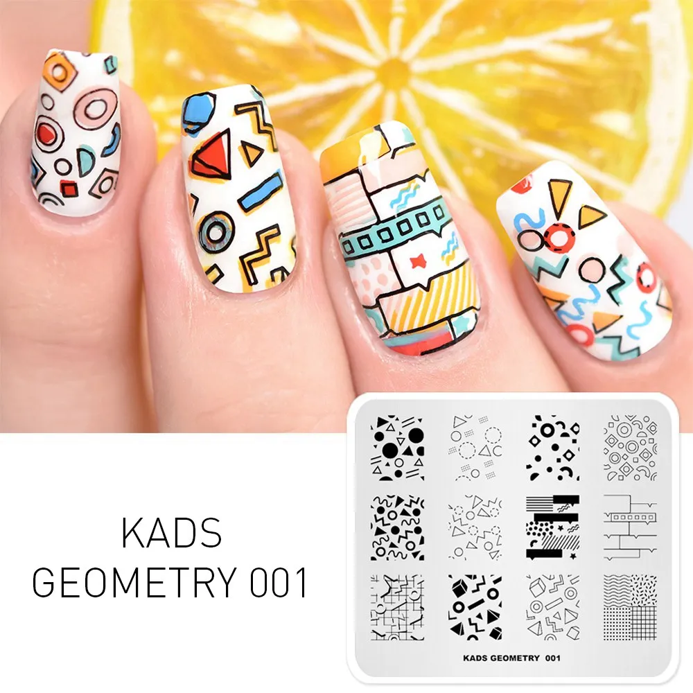 Geometry 01 KADS стемпинг Новое поступление 8 дизайн для выбора пластины для стемпинга штамп для стемпинга стемпинг для ногтей штамп для ногтей трафареты для ногтей цветы природа геометрия серии для маникюра дизайн ногтей - Цвет: Geometry 01