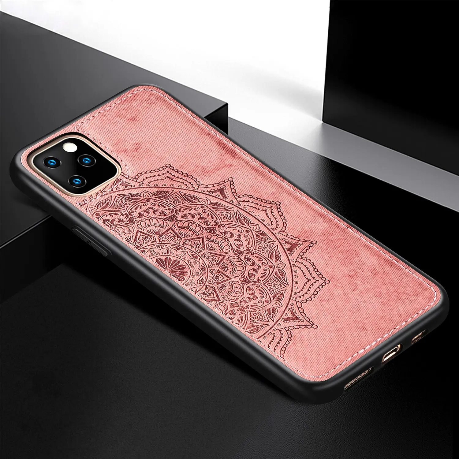 3D чехол с цветами для iPhone 11 чехол из силиконовой ткани жесткий чехол из поликарбоната для iPhone 11 Pro Max бампер встроенный Магнит пластина чехол s - Цвет: Pink