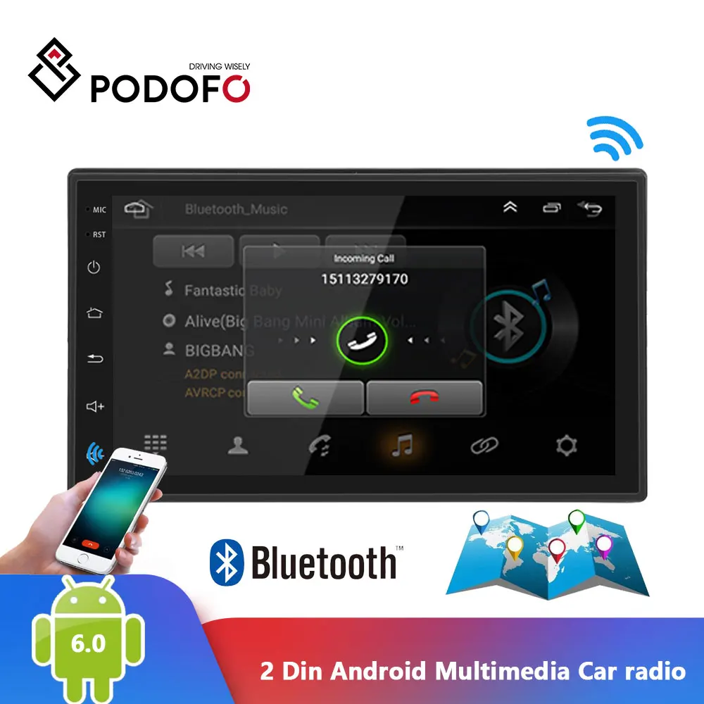 Podofo 2 Din Android Car radio Multimedia Video Player auto Stereo GPS