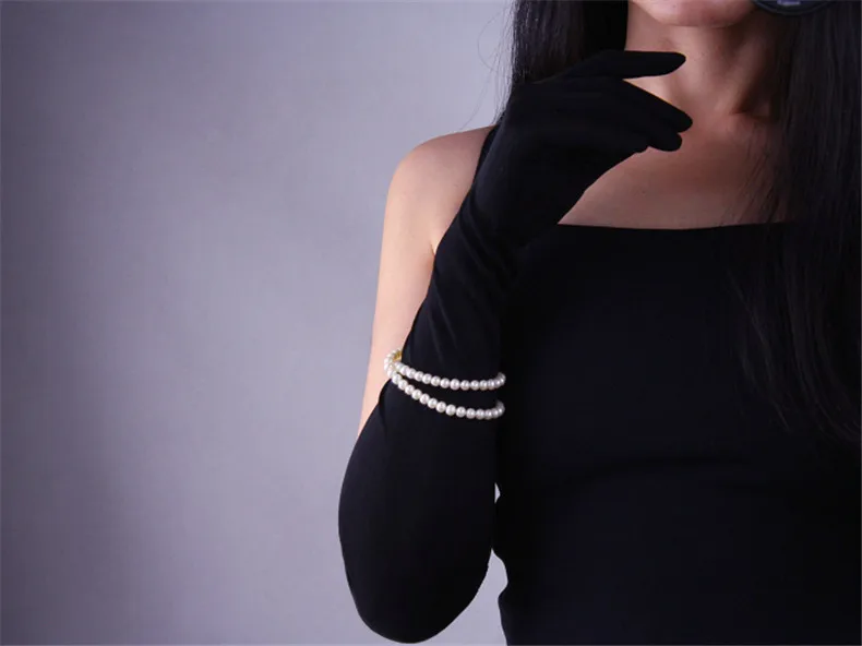 Natural Silk 50cm Long Gloves Elastic Silkworm Silk Sunscreen Long Section Lace Black Touchscreen Women's Gloves WZS03