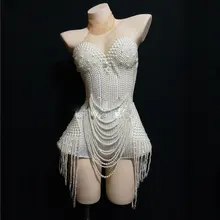 Роскошный костюм с жемчугом и кисточками для женщин, сексуальный костюм для выступлений певицы, сцены, джазовых танцев, Клубная одежда для дня рождения