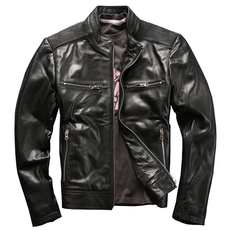 Seveyfan 2019 Genuine Leather Jacket Men Black Slim Motorcycle Biker Real Sheepskin Leather Jacket Male Pleated Zippers R3071 Seveyfan 2019 Genuine Leather Jacket Men Black Slim Motorcycle Biker Real Sheepskin Leather Jacket Male Pleated Zippers R3071
