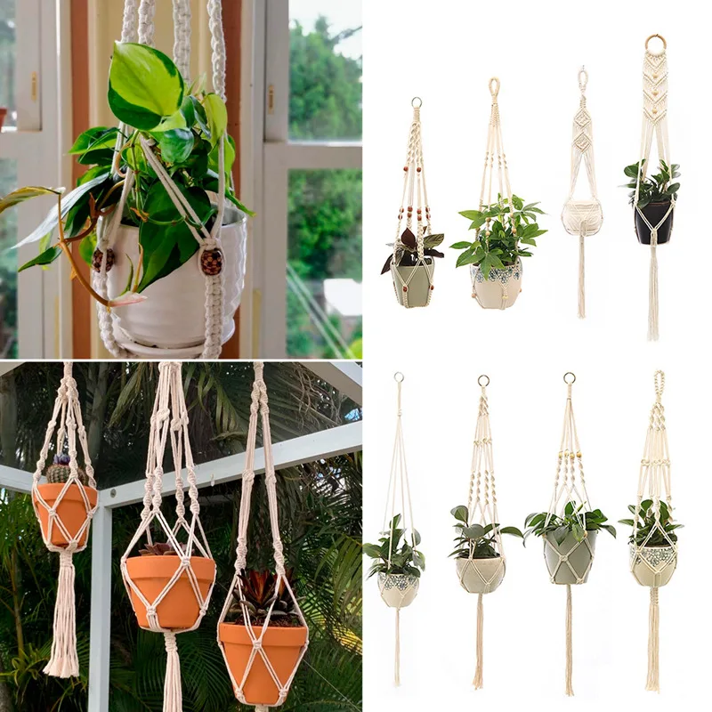 Hanging Plant Handmade Macrame Hanger Flower Pot Planter Hanger Wall Decor Hanging Planter Hanging Basket Home Garden Supplies