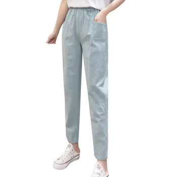

New Cotton Linen Ankle-length Pants 2020 Spring Summer Thin Loose Casual Pant Women Breathable Cotton Pant Hot Pockets Trousers