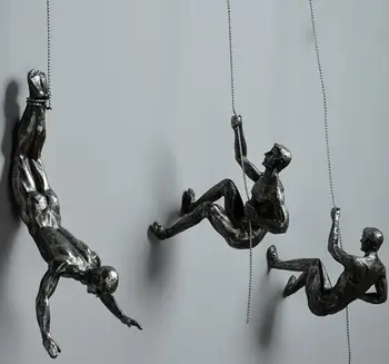 

INDUSTRIAL STYLE CLIMBING MAN RESIN IRON WIRE WALL HANGING DECORATION SCULPTURE FIGURES CREATIVE RETRO PRESENT STATUE DECOR GIFT